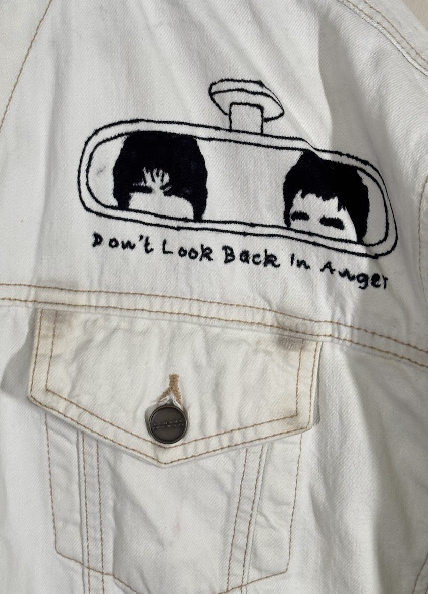 OASIS Band Hand-Painted Custom Denim Jacket Mens XXL 2XL White Britpop Music