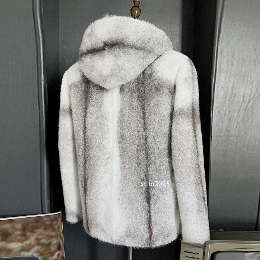 Winter Plus Size Mink Fur Coat Mens Hooded Zipper Short Zip Jacket Warm Outwear