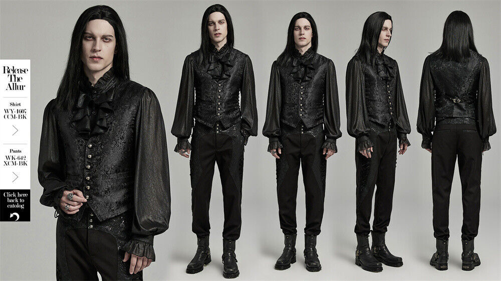 PUNK RAVE Men Black Steampunk Gothic Vampire Visual Jacquard Vests Waistcoat