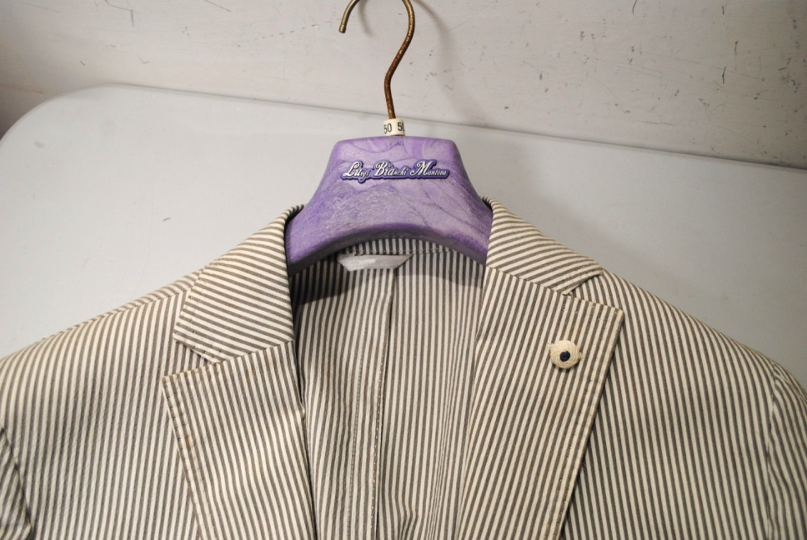L.B.M. LUIGI BIANCHI MANTOVA JACKET SIZE 50 453.00 COTTON STRIPED CARD