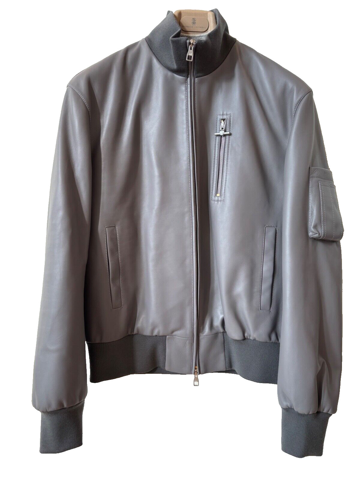DUNHILL MENS SOFT CALF LEATHER GRAY BOMBER SIZE LARGE