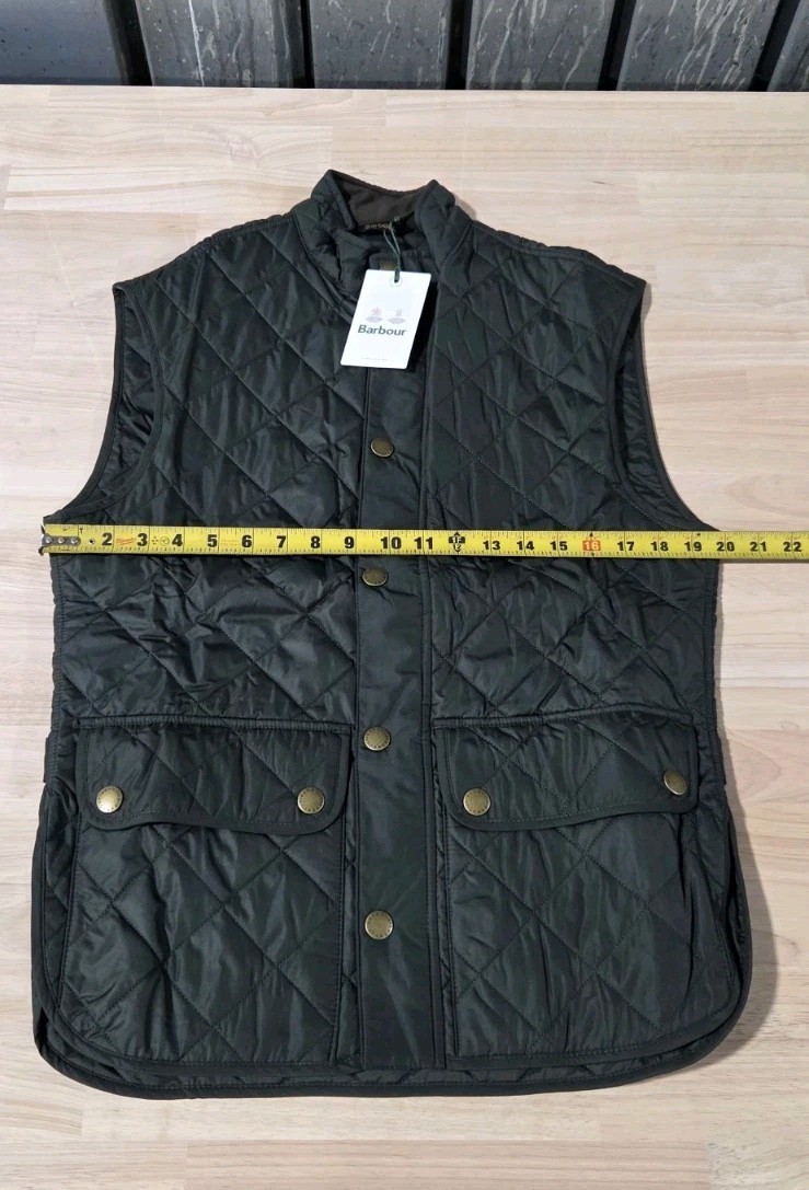 Barbour Men’s Olive Green Lowerdale Quilted Gilet Full Zip Vest Sz Medium