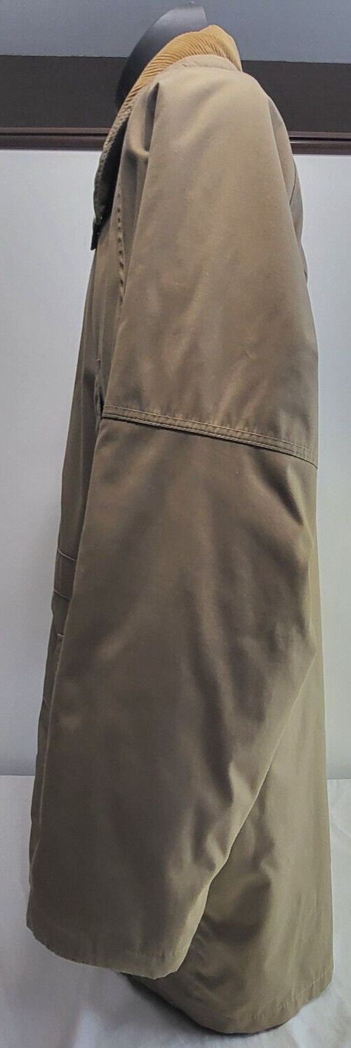 Field And Stream Brown Tan Four Button Full Zip Coat Corduroy Collar Sz 40 Vtg