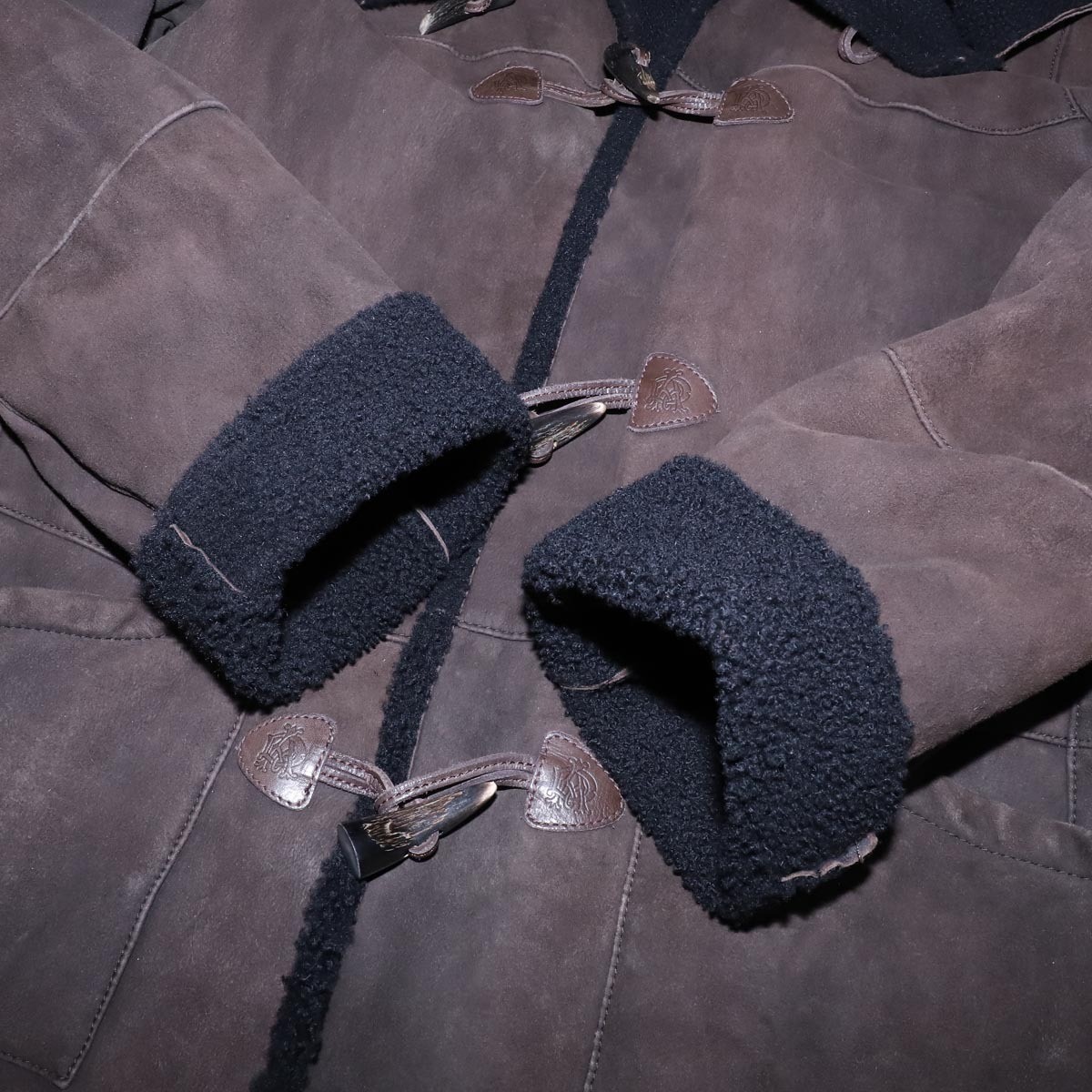 Alfred Dunhill Embossed Lambskin «DA» Leather Toggle Shearling Duffle Coat