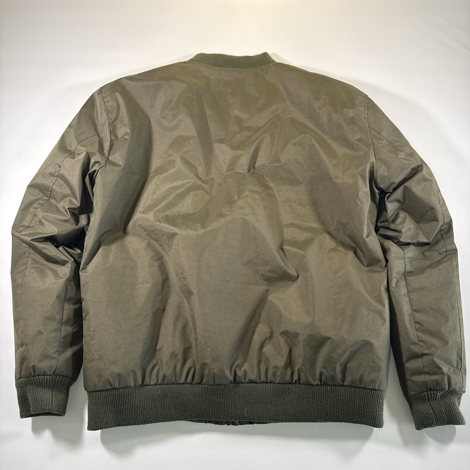 ZAK Olive Bomber Jacket Men’s L Full Zip Zipper Button Band Collar Casual