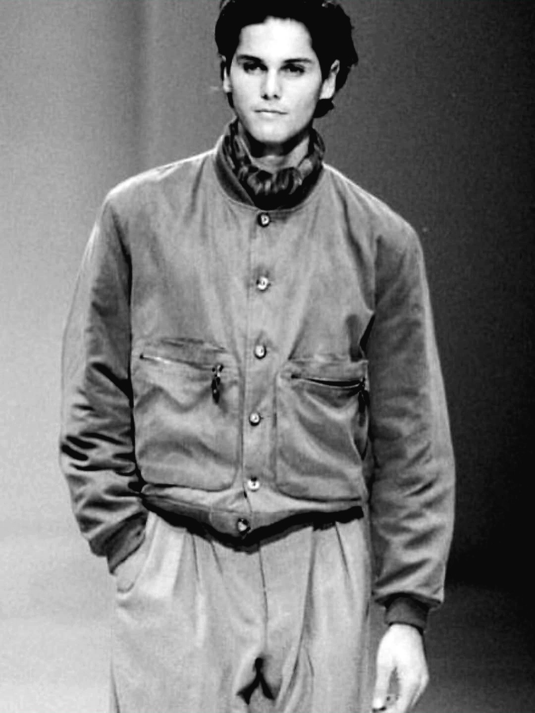 Giorgio Armani Archive Late 90s, Fly Jacket Black Lamb Tablecloth Size M.