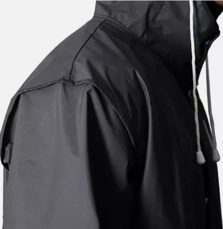 Men Waterproof Long Raincoat Hooded Trench Jacket Outdoor Hiking Black Rain Coat