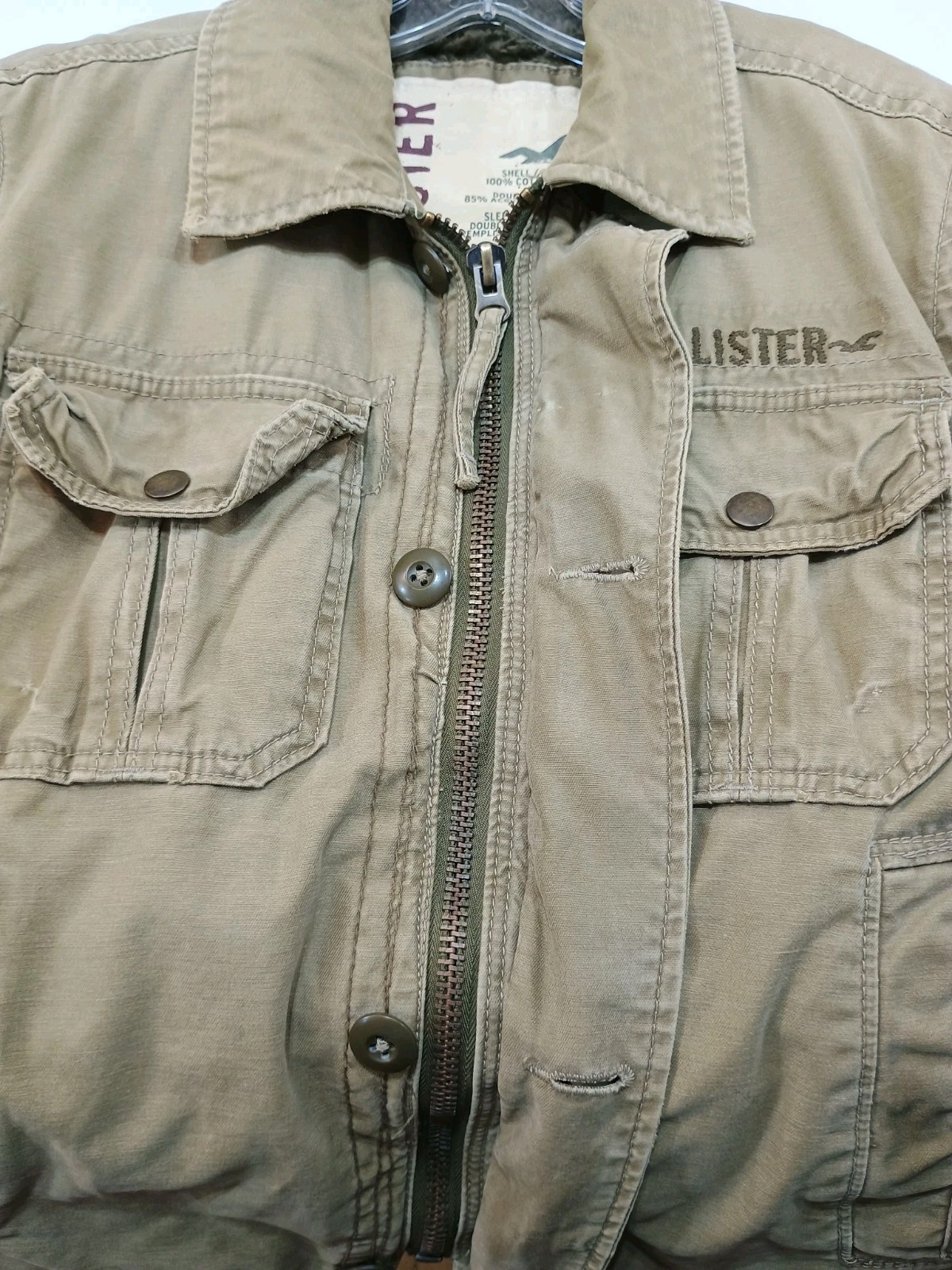 Vtg Hollister Military Field Jacket Mens Sz S Sherpa Lined Bomber Brown Y2K