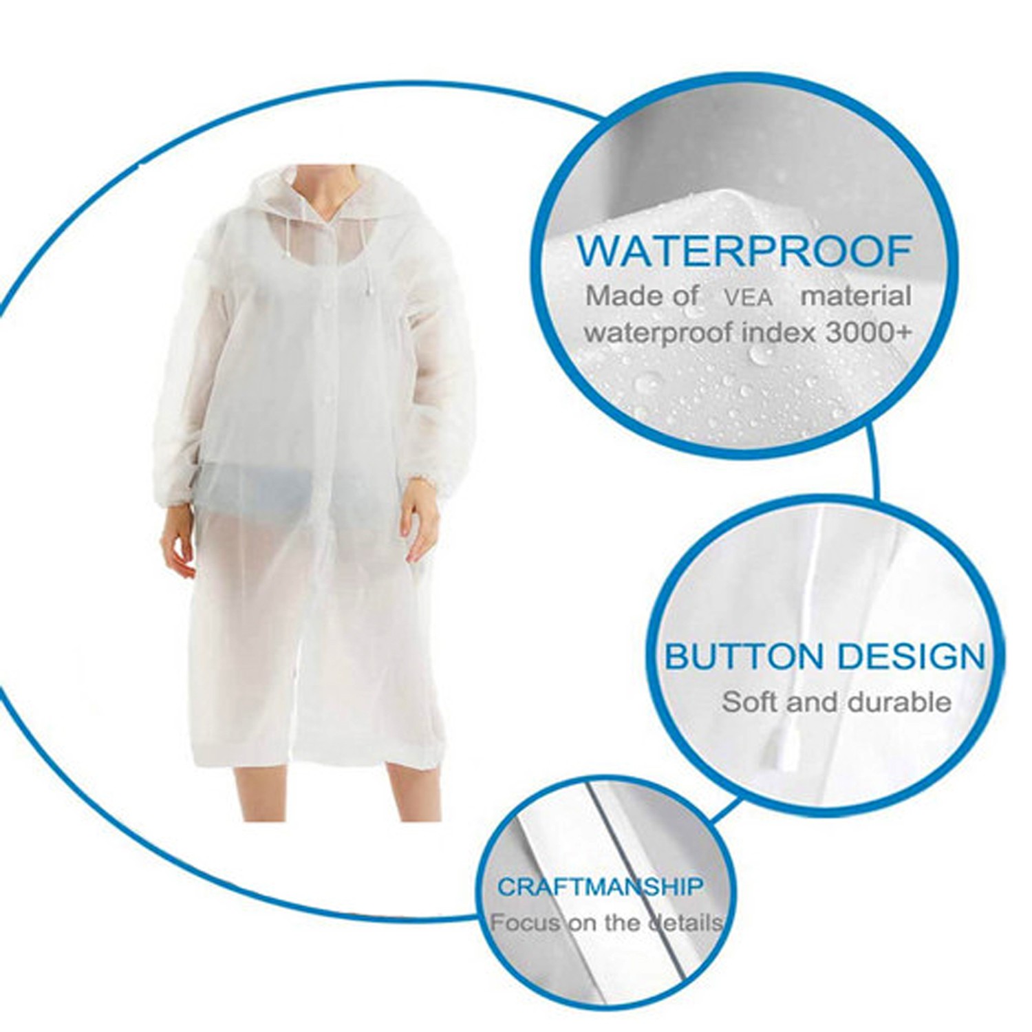 Waterproof Jacket Raincoat Rain Coat Hooded Poncho Rainwear for Women Men Adults