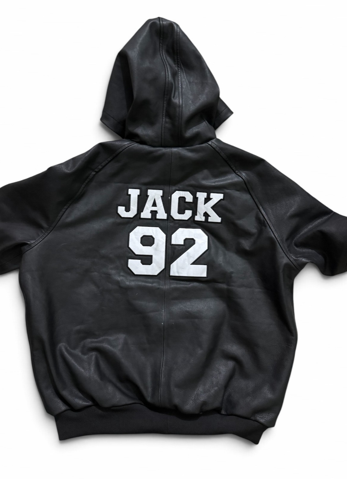 Men’s Black Yankees Leather Hoodie Handmade Genuine Lambskin Leather NY Jacket