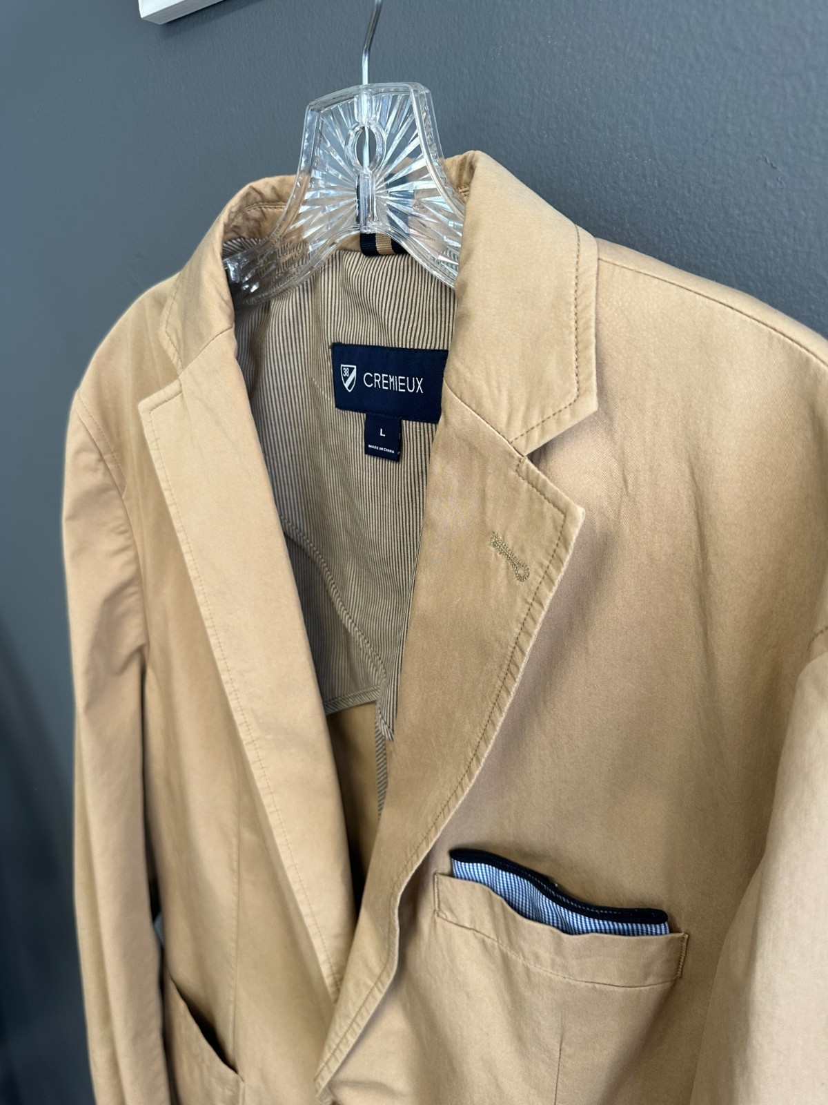 Cremieux Blazer Mens L Beige Tan 2 Button Cotton Jacket Business Casual Pockets