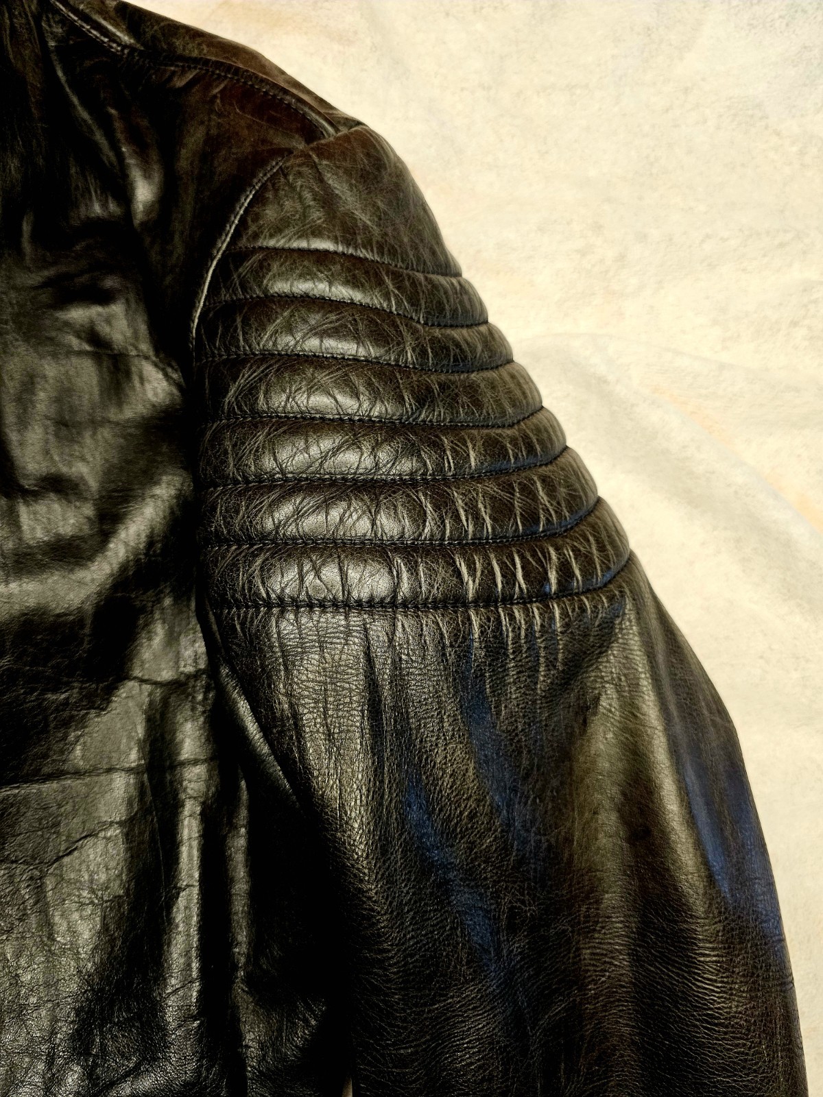 Giorgio Armani, 90s Black Leather Biker Size Large Patina Vintage
