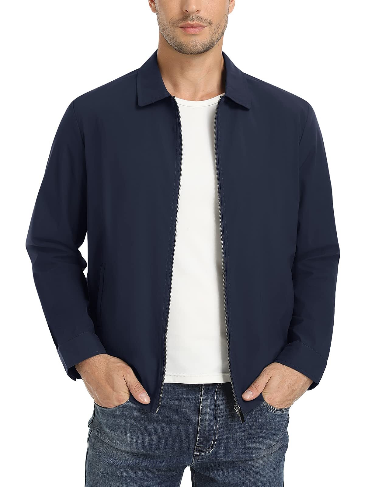 Men’s Lightweight Jackets Casual Laydown Collar Jacket Full-Zip Spring Golf Coat