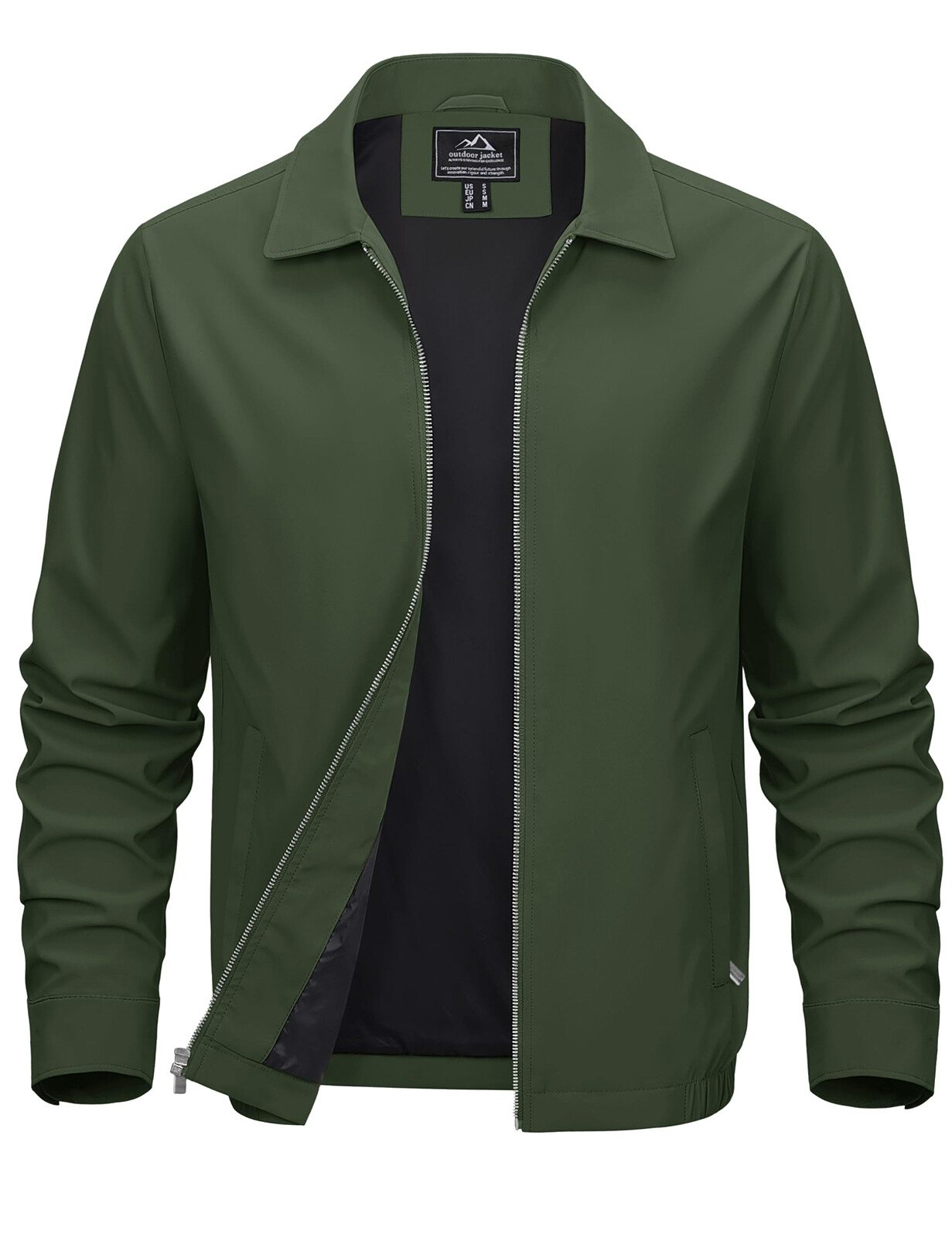 Spring Fall Men’s Jackets Lightweight Full Zip Laydown Collar Casual Windbreaker