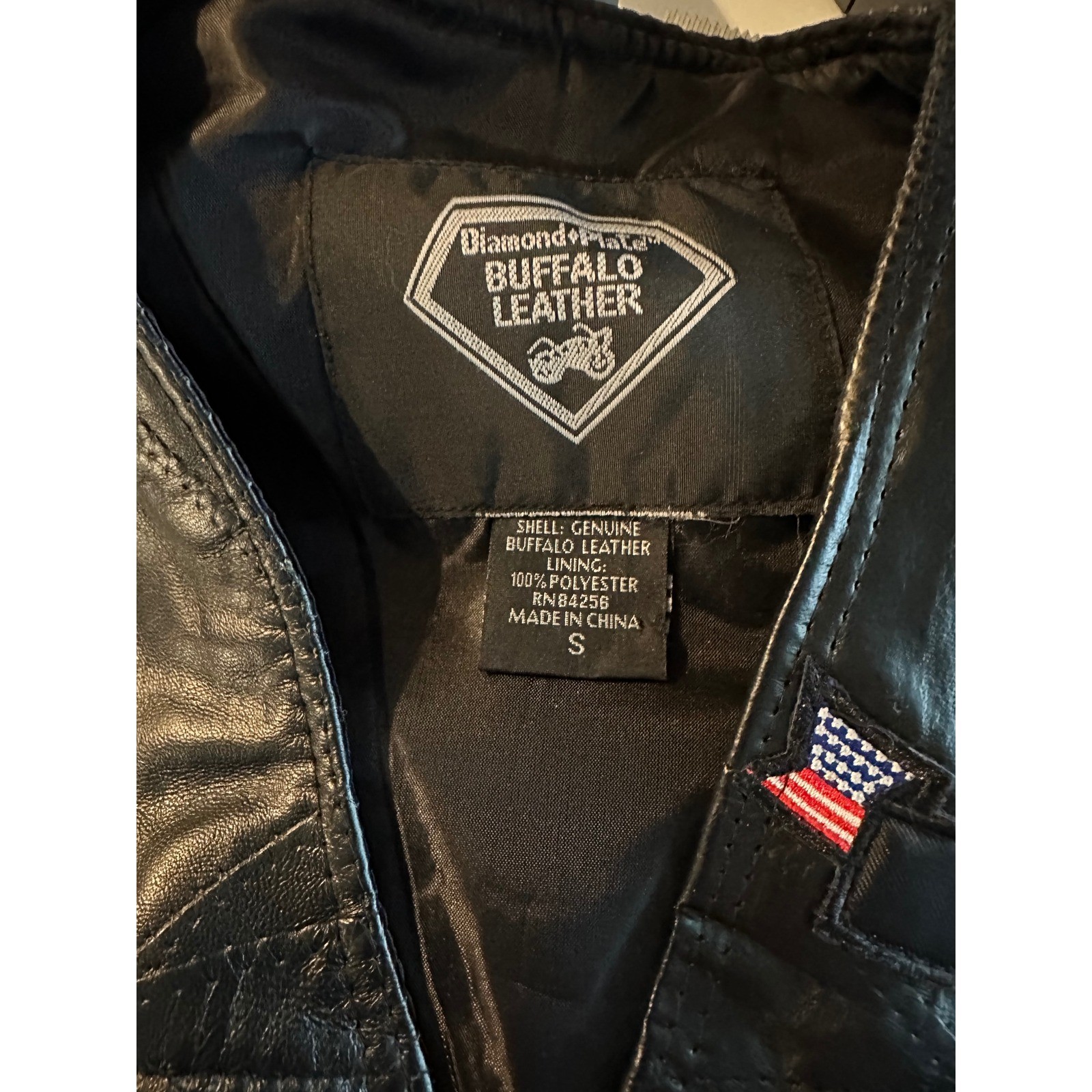 Diamond Plate Buffalo Leather Biker Vest Mens S Black Patches Lace Up Motorcycle
