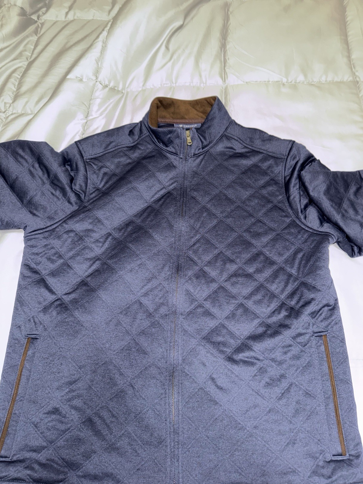 Cremieux Men’s Blue Quilted Full Zip Jacket Stand-Up Collar Pockets XL