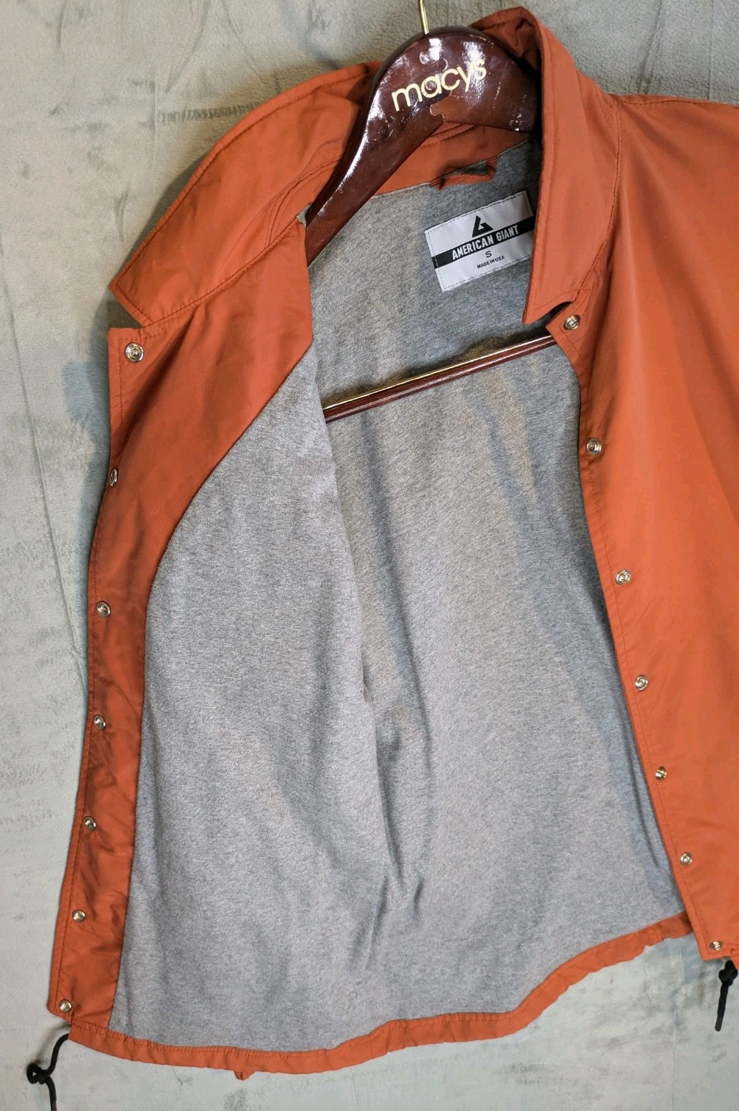 American Giant Stadium Coach’s Jacket Nylon Drawstring Button Up Orange Men’s S