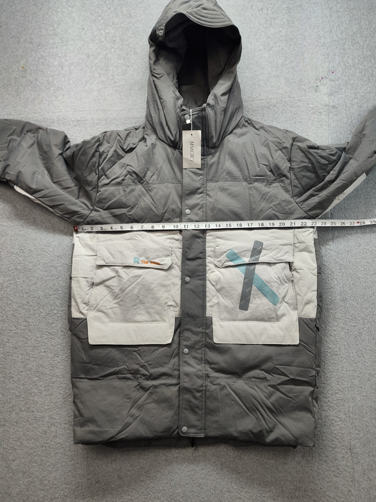 Yes Man Men Puffer Jacket L Gray Colorblock Hooded Winter Insulated Outerwear