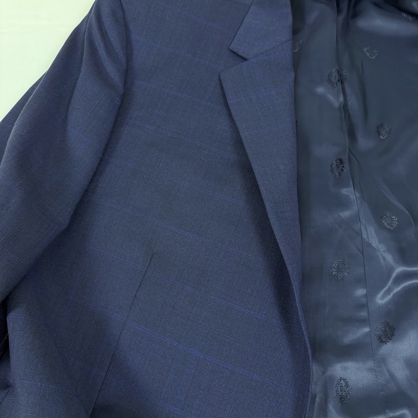 Lauren Ralph Lauren Mens Wool Blend Window Pane Two-Button Blazer Navy 44REG