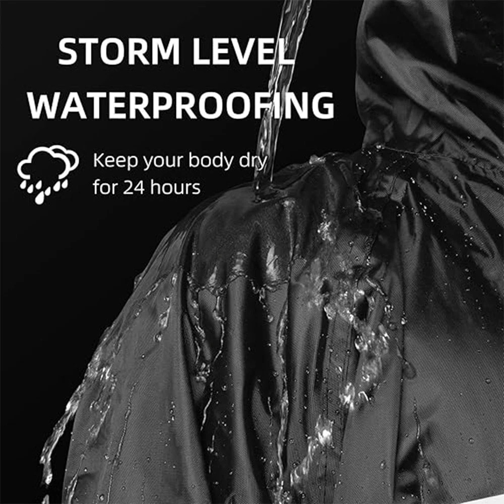 Men Black Waterproof Long Raincoat Rain Coat Hooded Trench Jacket Hiking Outdoor