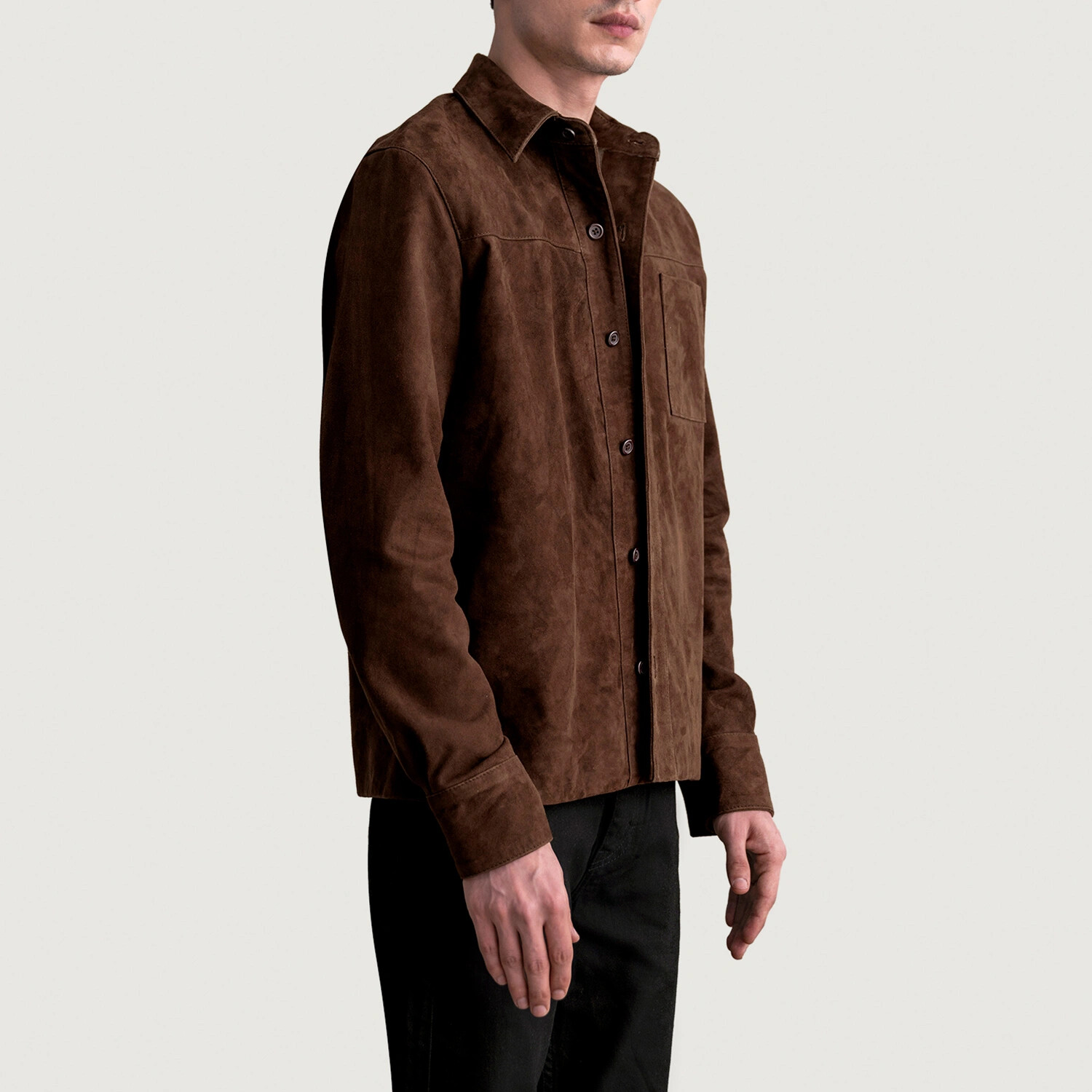 Mens Brown Shirt Jacket Pure Suede Leather Custom Made XS S M L XXL 3XL 4XL 5XL
