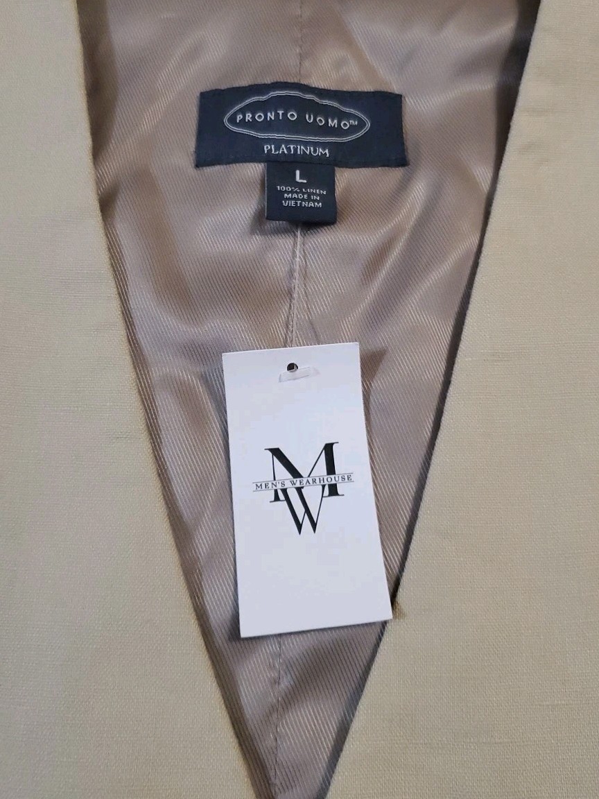 Pronto Uomo Platinum Linen Vest Mens Size Large Tan Dress Button Mens Warehouse