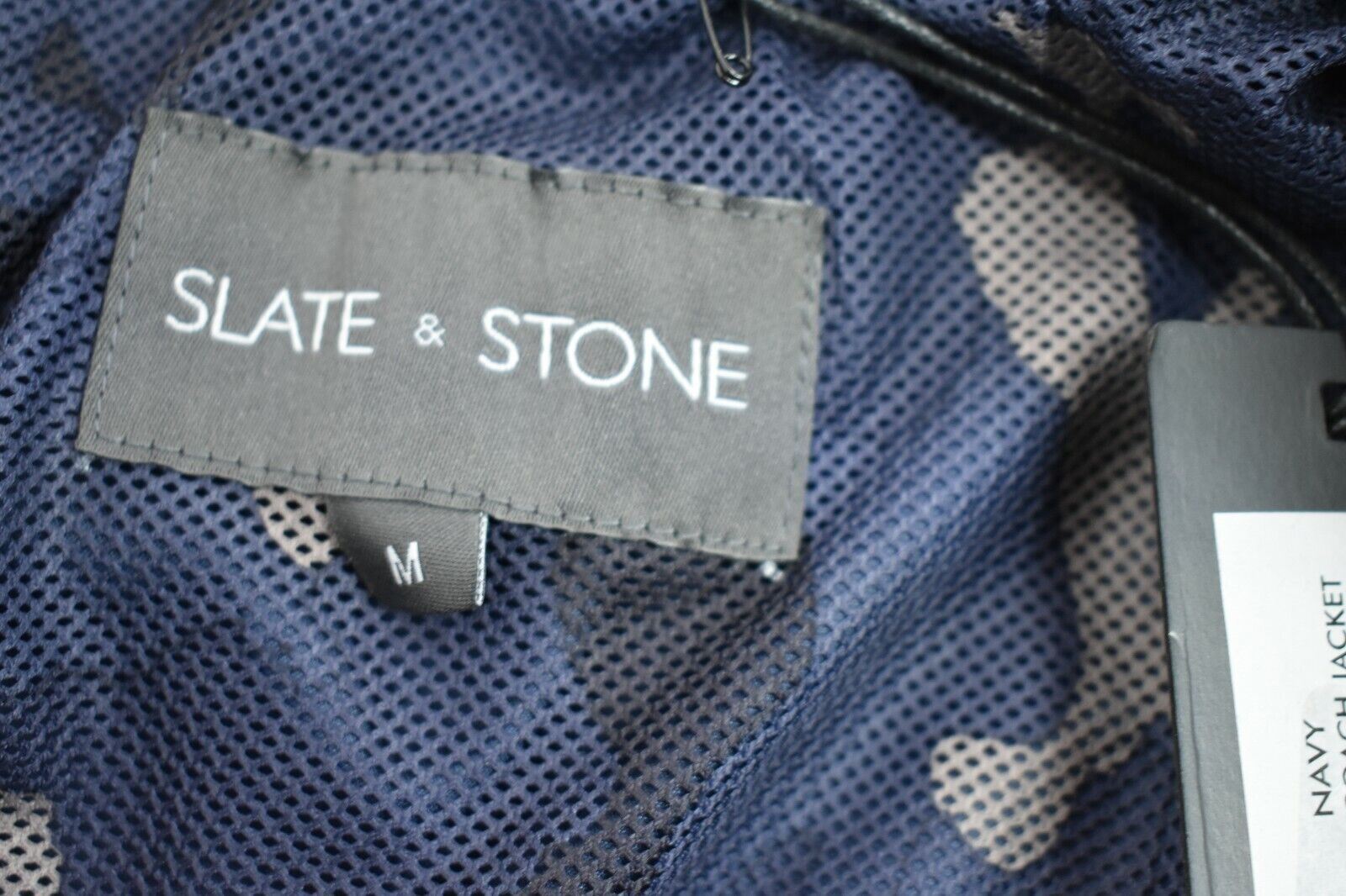 Slate & Stone Mens Coach Jacket Luca Navy Snap Button Front Spread Collar M