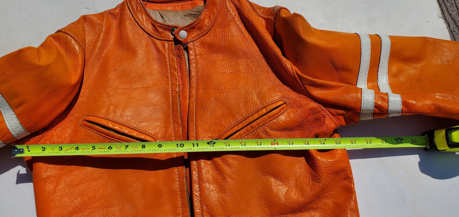 Vtg Bates Leather Motorcycle Racing Jacket Harley Orange w Stripes 1960’s L Cafe