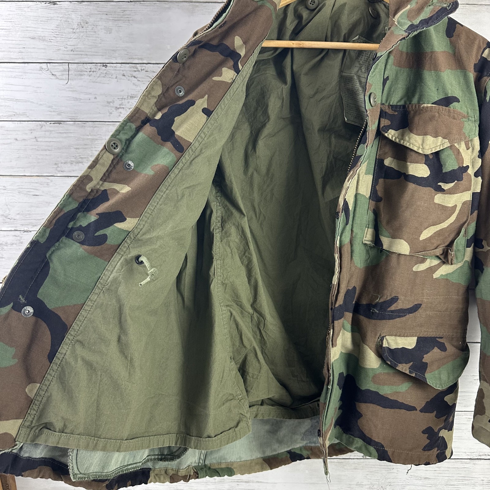 US Military Cold Weather Field Coat Jacket Men Small Short Green Camo Hooded