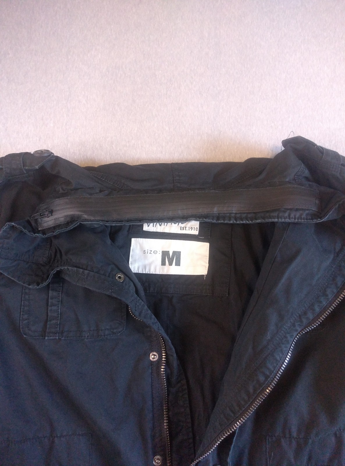 Vintage Brandit Black Britannia Field Coat Jacket Madein Germany Hidden Zip Hood