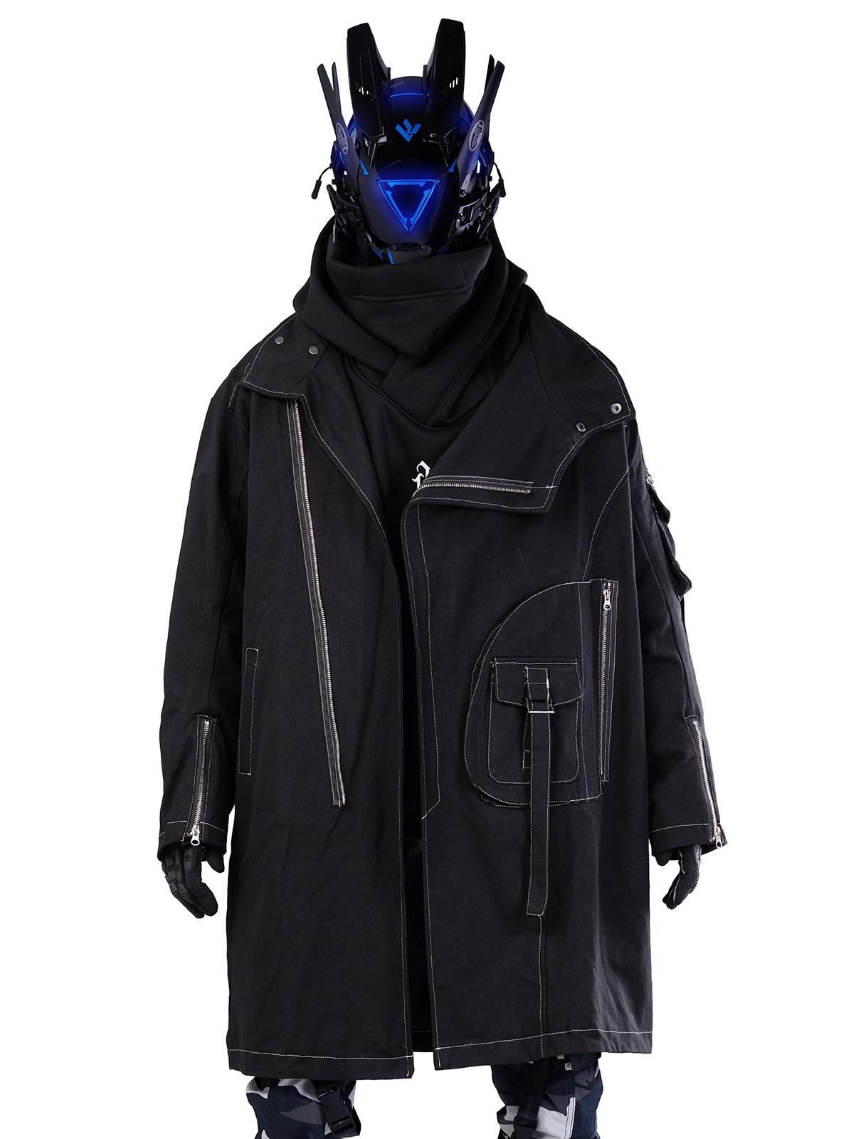 Niepce Men’s Techwear Long Black Utility Jacket Cyberpunk Long Windbreaker
