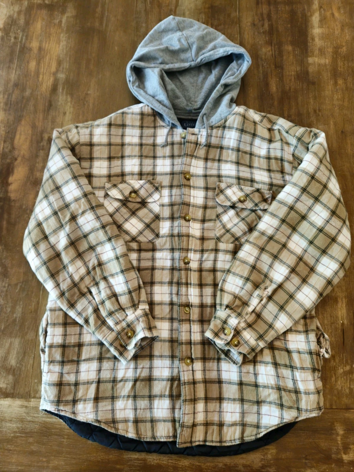 Basic Editions Men’s Plaid Hooded Quilted Lined Button-Front Flannel Jacket M
