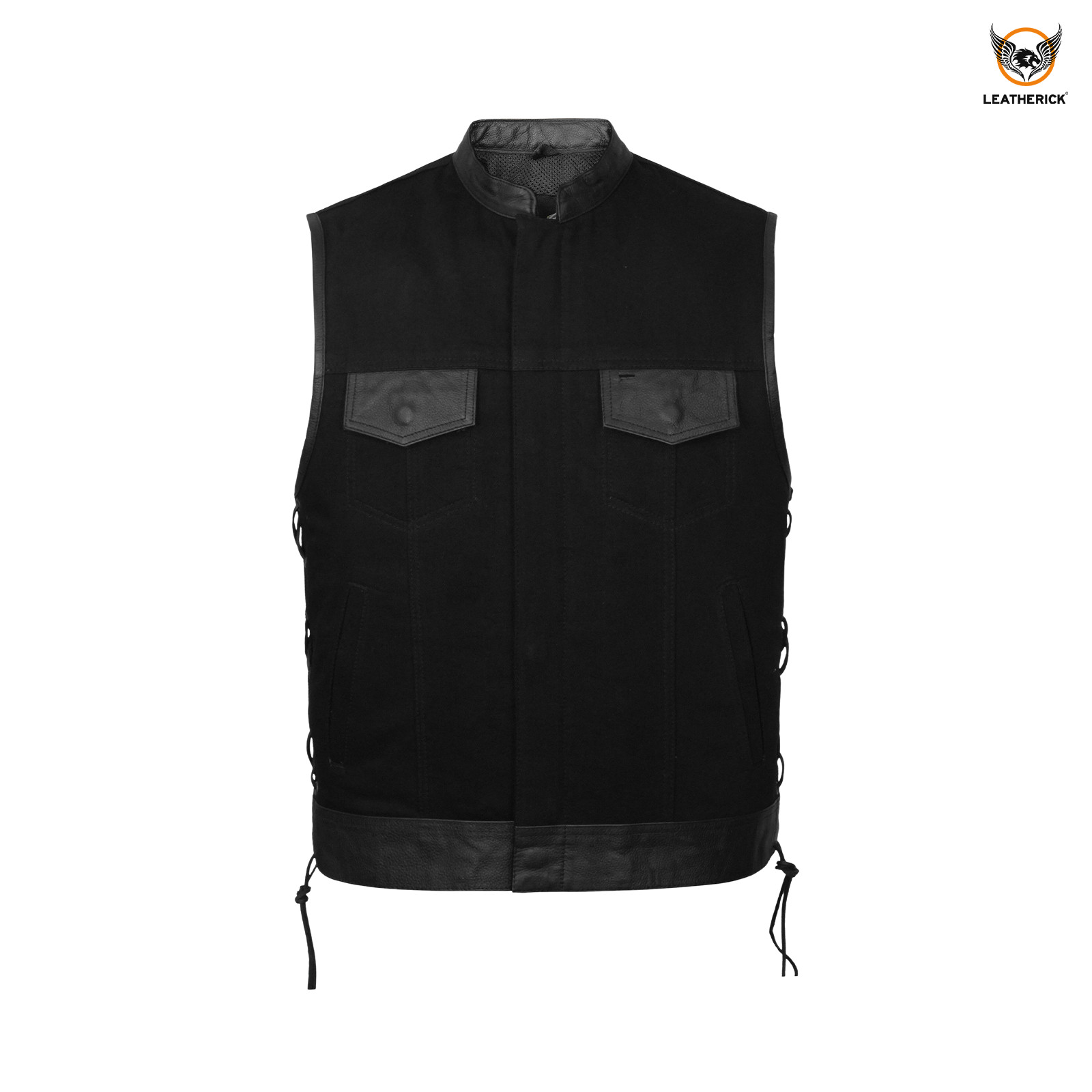 Leatherick Men’s SOA Black Denim Leather Vest Motorcycle Bikers Club Gun Pockets