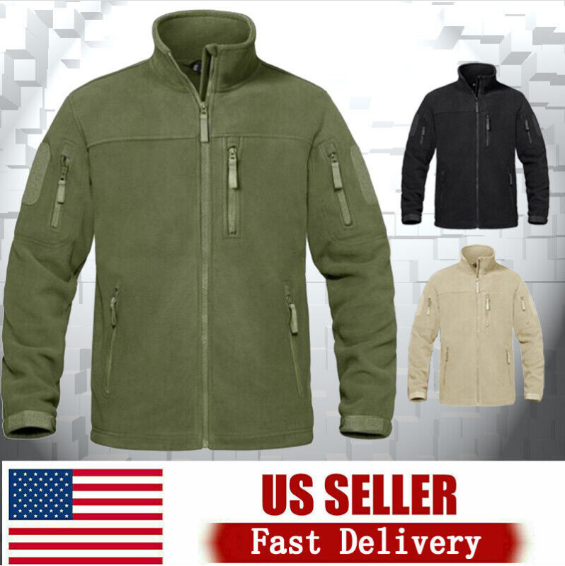 Men’s Tactical Fleece Jacket Full-Zip Windproof Coat Outdoor Hiking Work Casual
