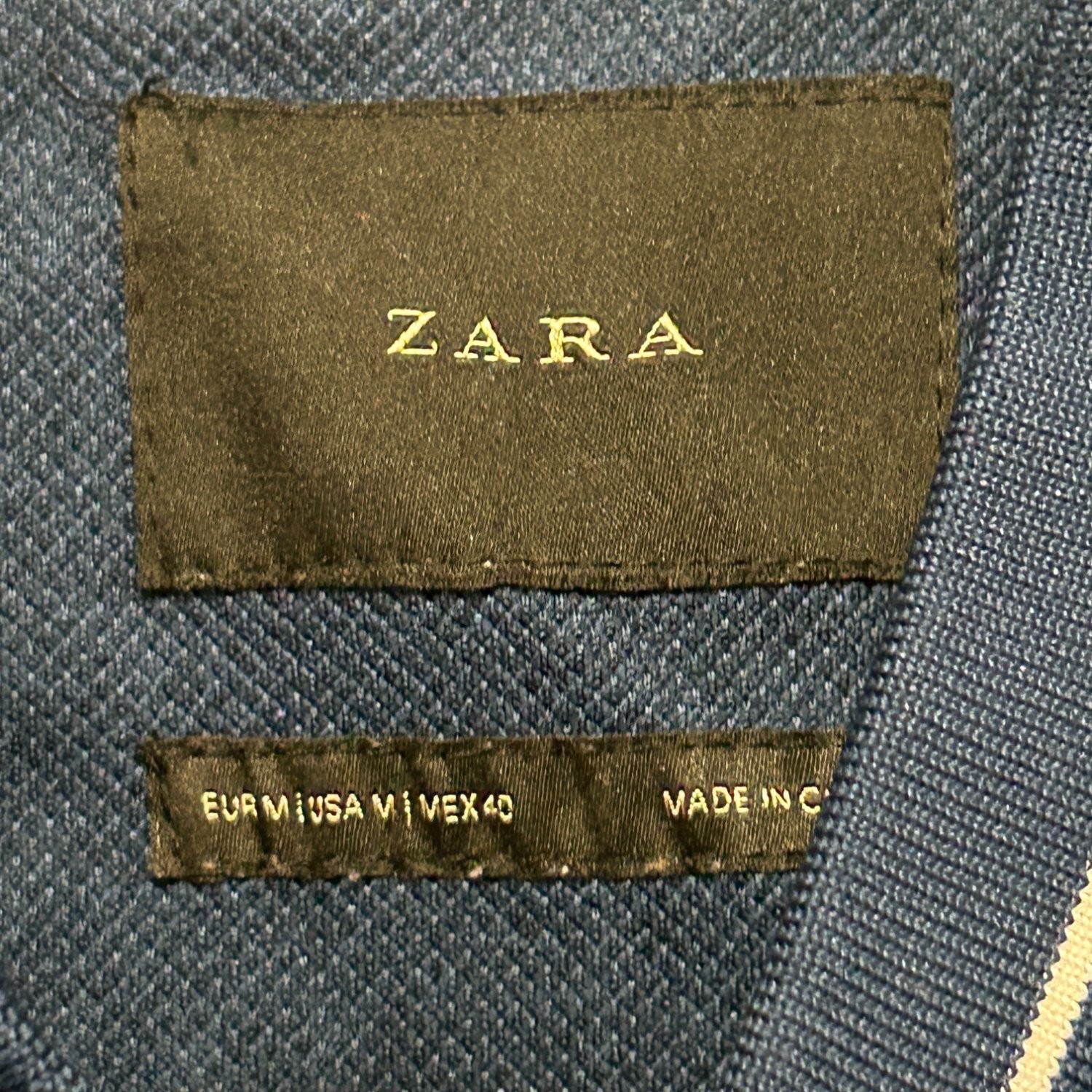 Zara Man Bomber Jacket Mens Size M Blue Textured Full Zip Ribbed Trim