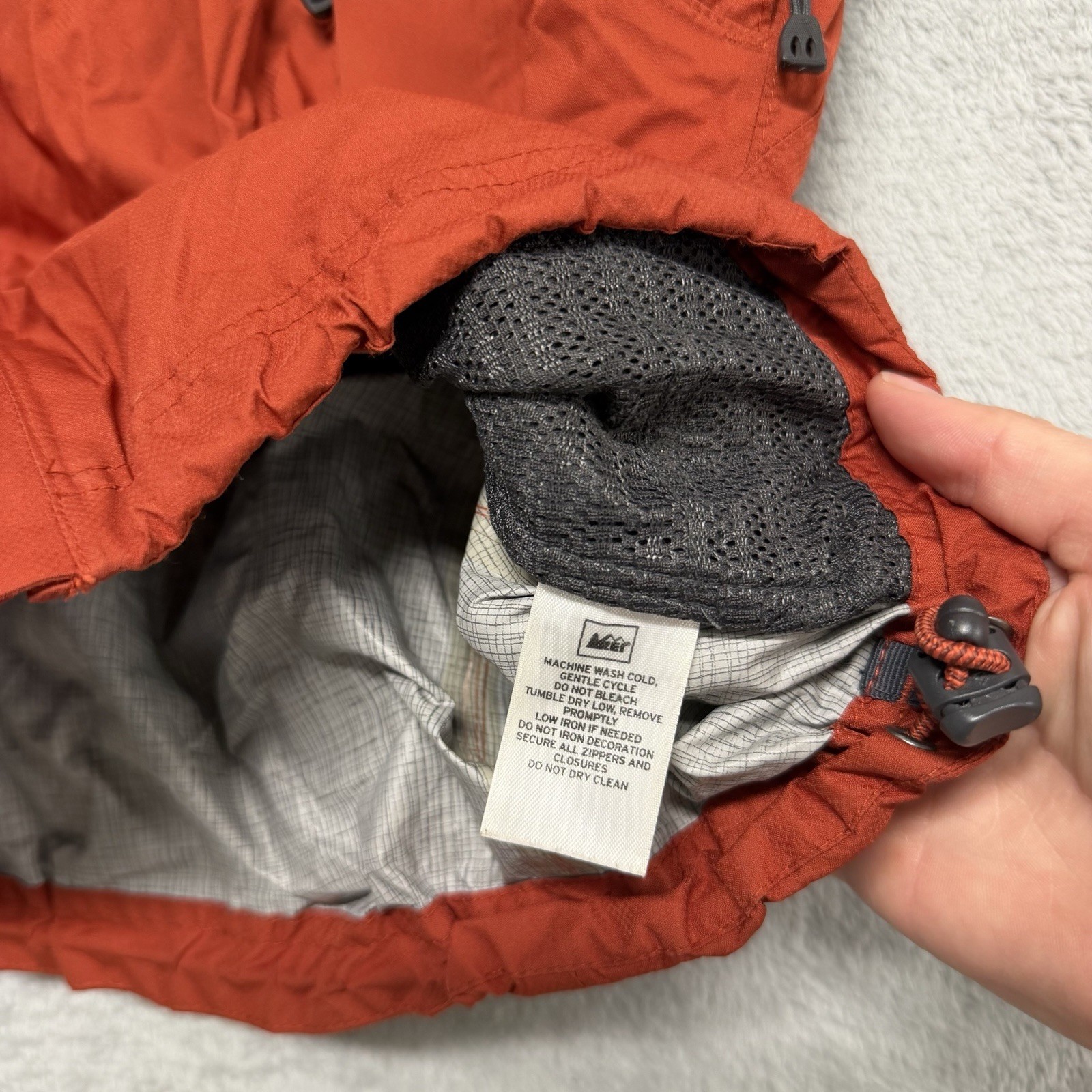 Vtg REI Elements Rain Windbreaker Shell Jacket Full Zip Hooded Orange Mens Large