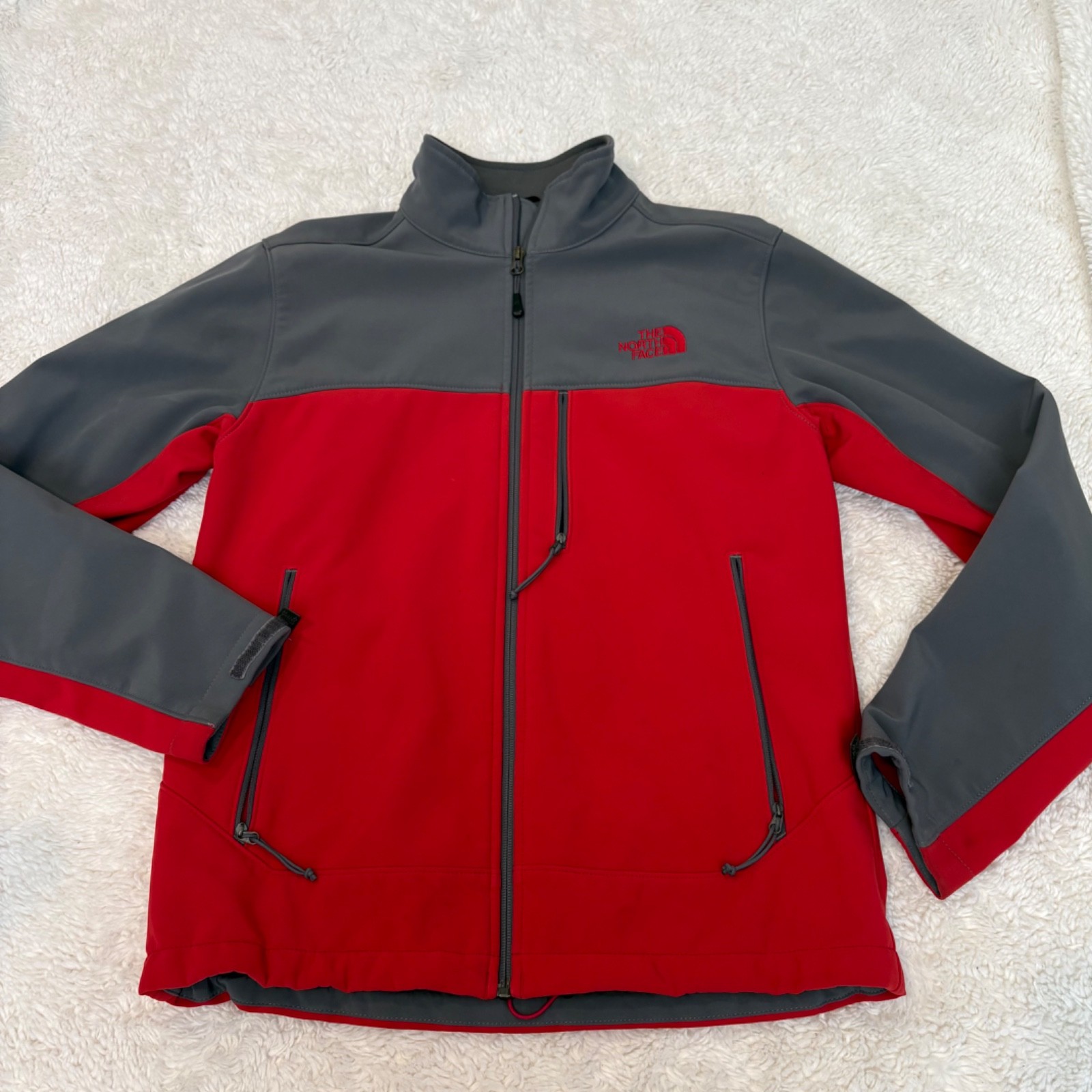 North Face Mens Apex Softshell Jacket Full Zip Windwall Red/Grey Gorpcore Sz S