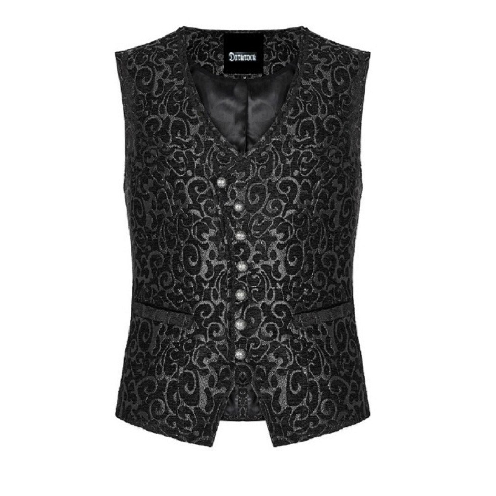 Men Gothic Victorian Black Brocade Waistcoat Vest Jacquard Tuxedo Vest