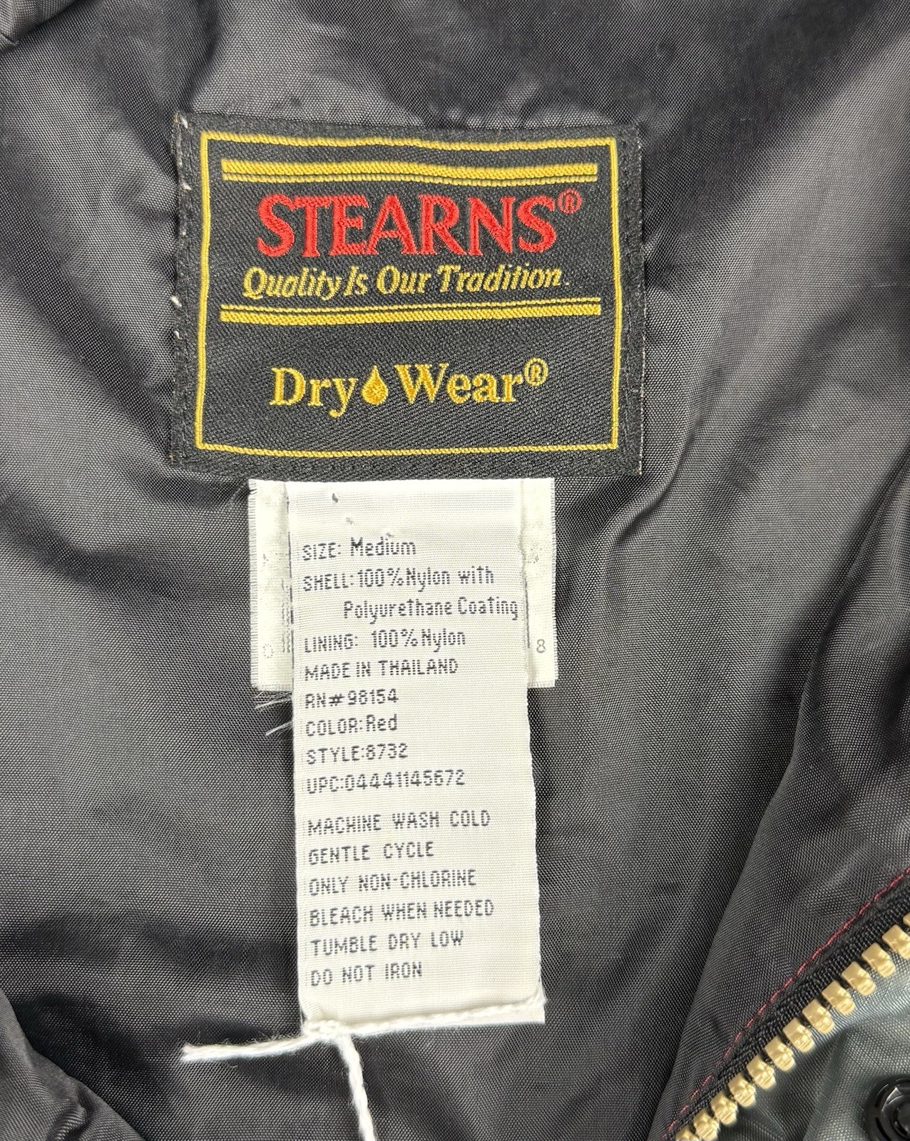 Stearns Dry Wear Hooded Rain Jacket Red Gray Nylon Medium Waterproof