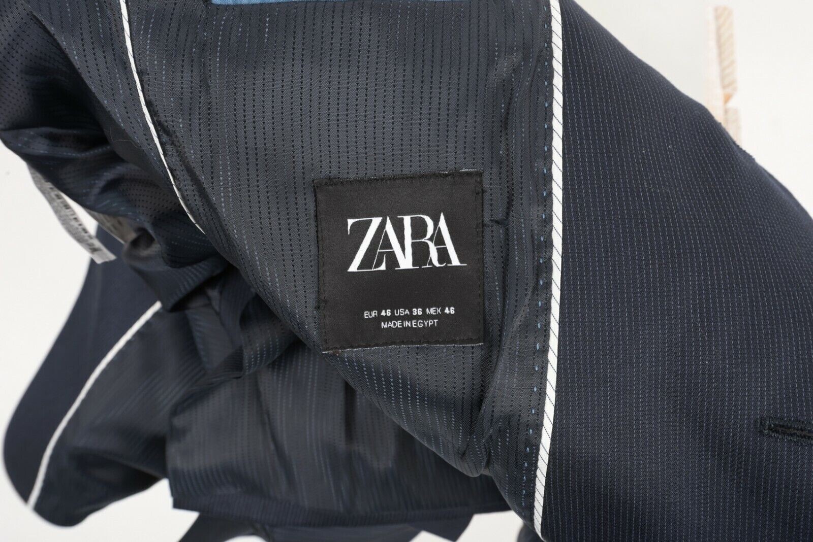 NEW ZARA MAN NAVY BLUE STRIPED SUIT JACKET BLAZER LONG SLEEVE Size 36 #6874