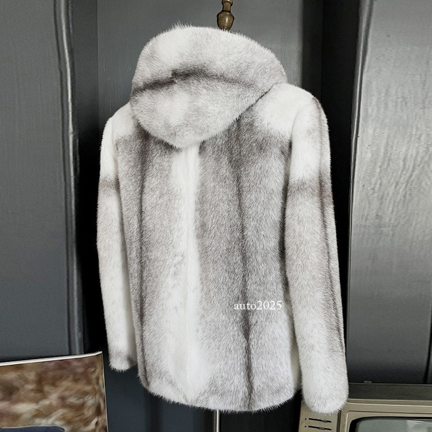 Winter Plus Size Mink Fur Coat Mens Hooded Zipper Short Zip Jacket Warm Outwear