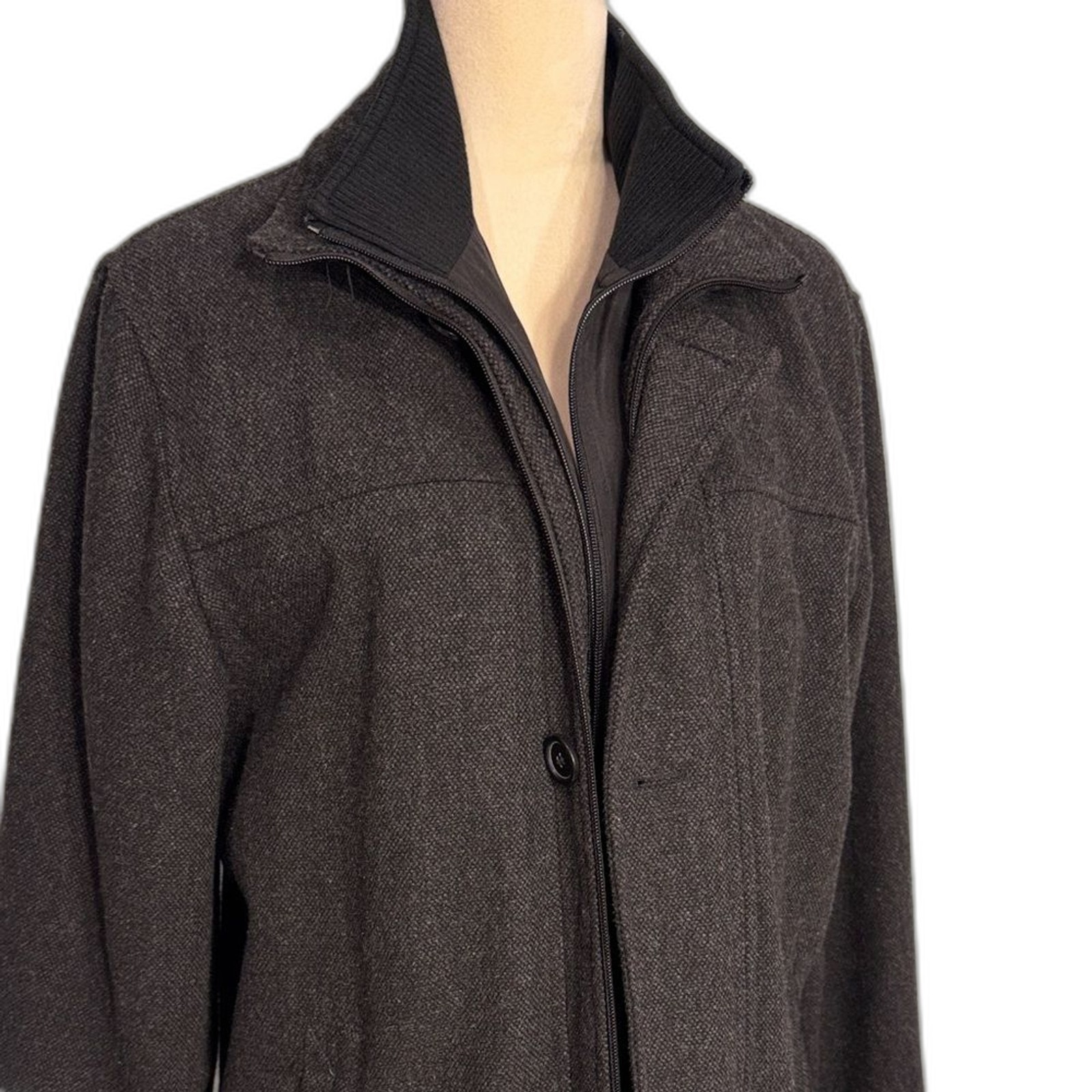 Joseph & Feiss Dark Wool blend tweed Car Coat Size S