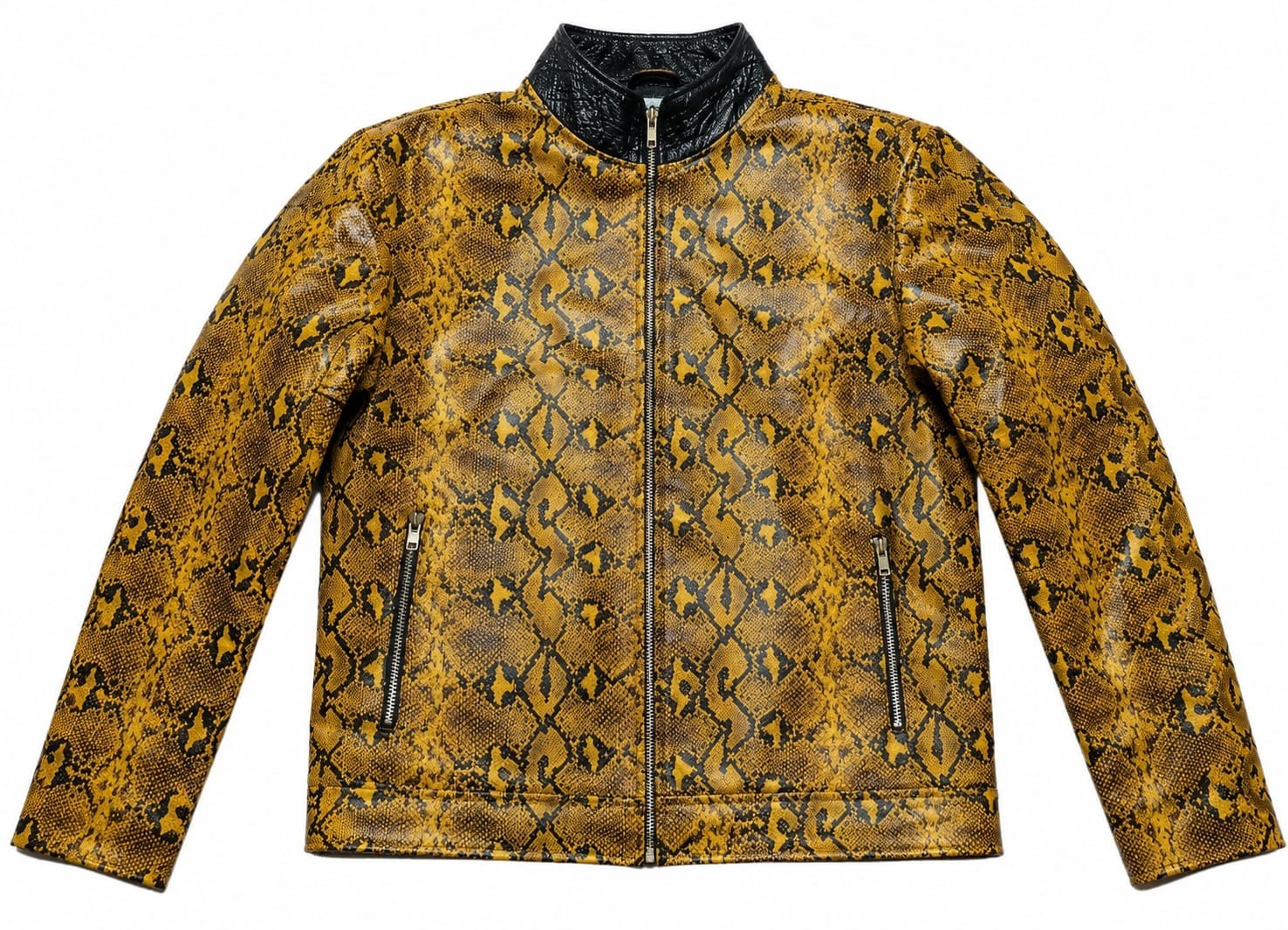 Men’s Yellow Snakeskin Leather Jacket, Genuine Leather Python-inspired Jacket