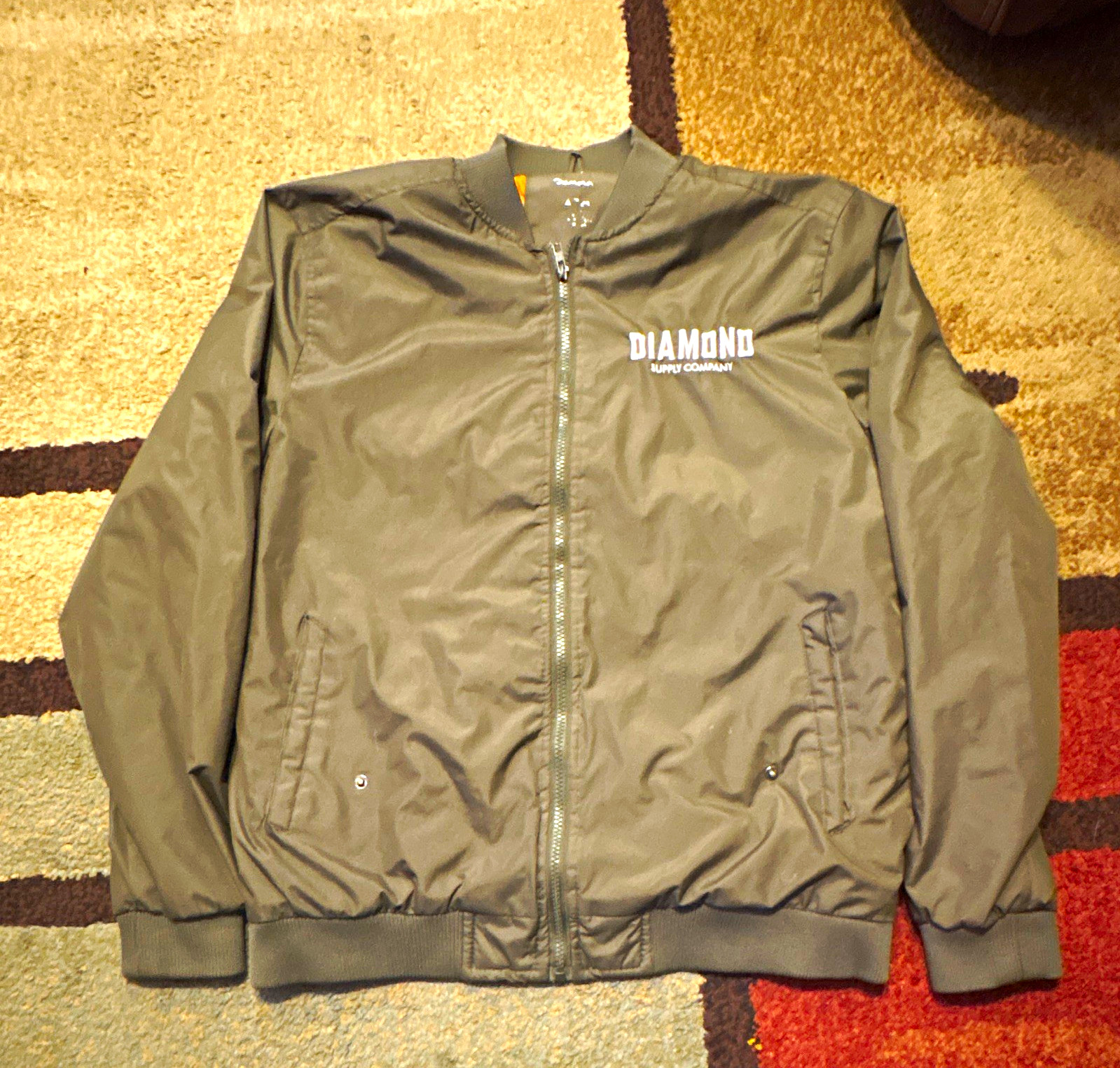 Diamond Supply Co. Green Bomber Jacket Full Zip Embroidered Logo Men’s L