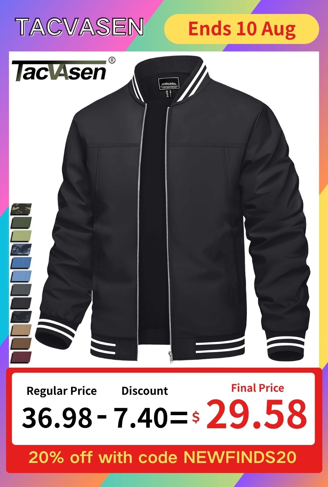 Men’s Thin Bomber Jacket Spring Fall Sportswear Casual Full-Zip Baseball Coat US