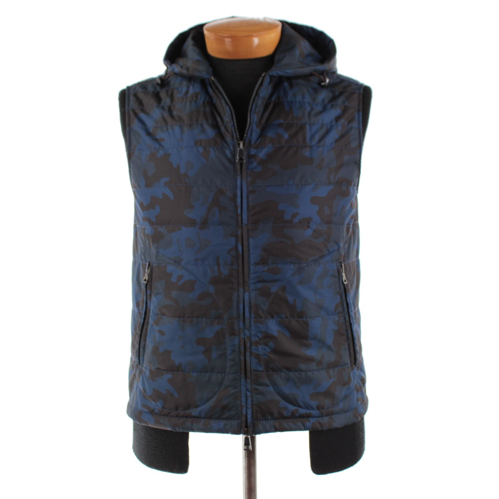 Waterville NWOT Zak 100% Polyester Hooded Vest Size 48 (S US) In Blue Camo