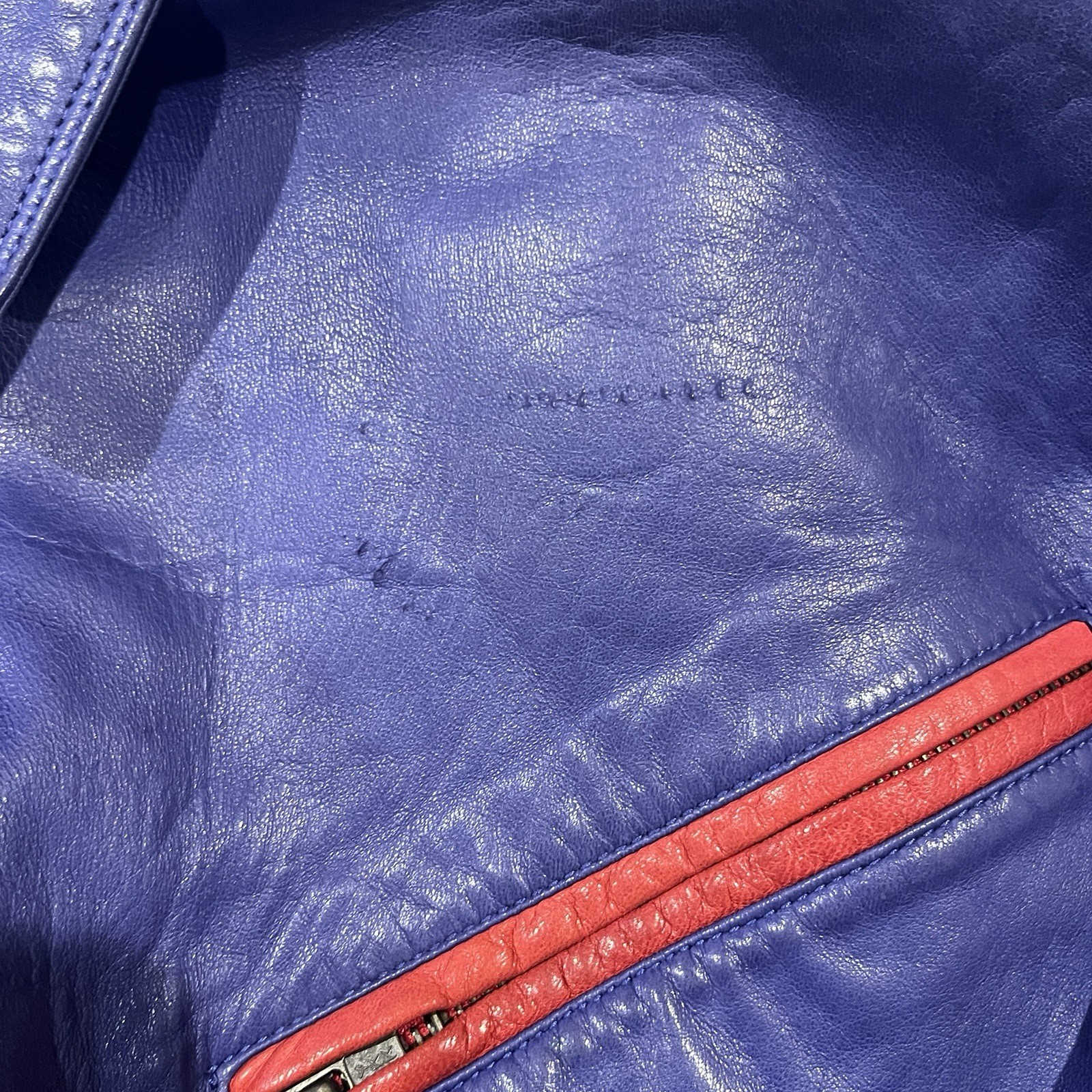 Marc Buchanan Pelle Pelle Soda Club Blue Purple Leather Jacket XL Vintage 90s
