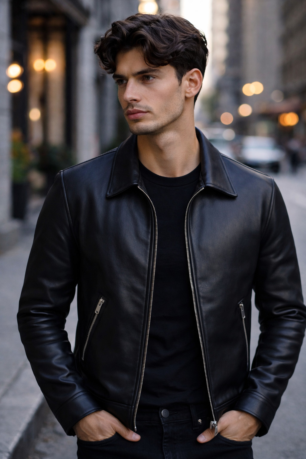Leather Jacket Men Biker Motorcycle Jacket Soft Lambskin Jacket Short Slim Fit