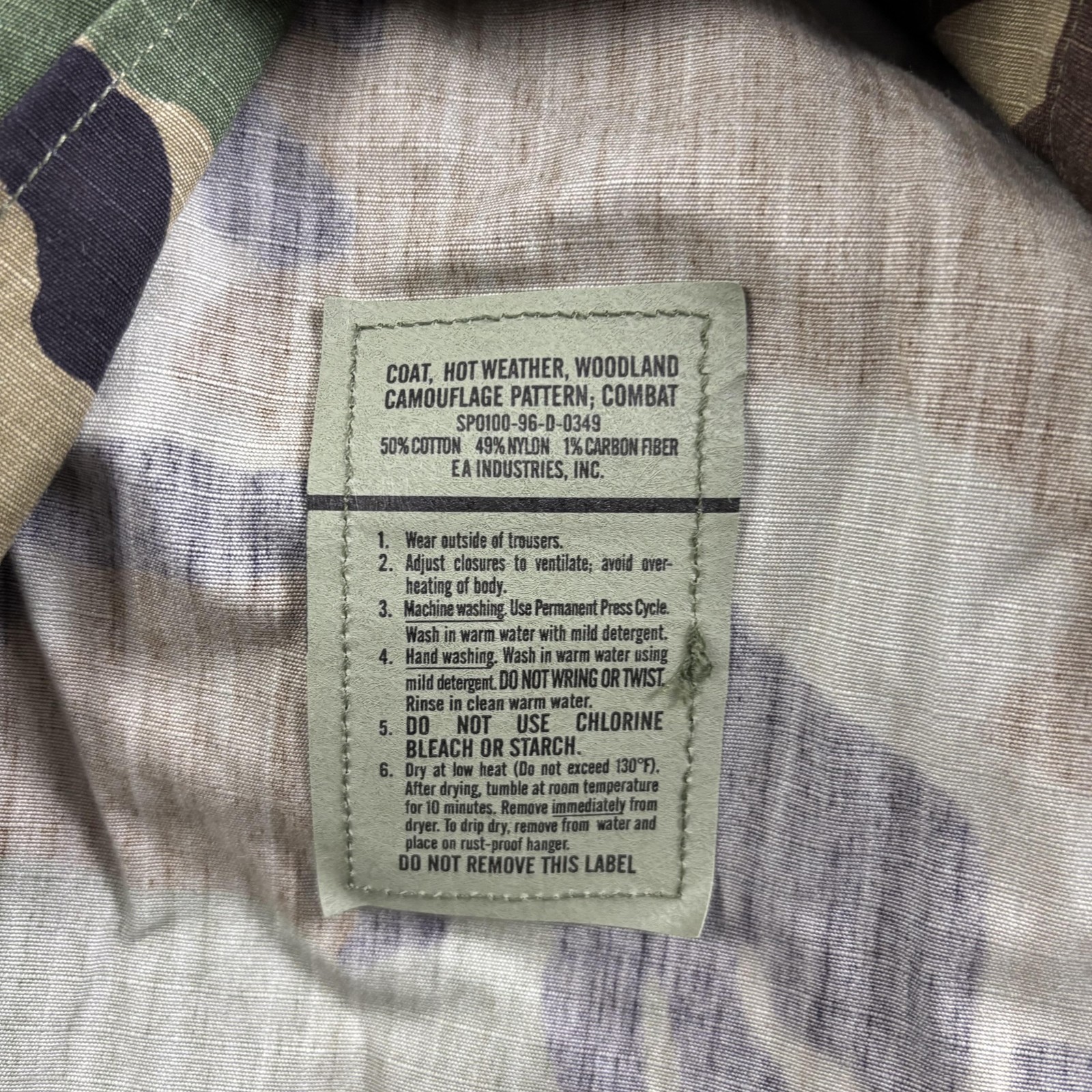 Vintage US Military BDU Coat Mens Small Woodland Camo Hot Weather Combat 90s