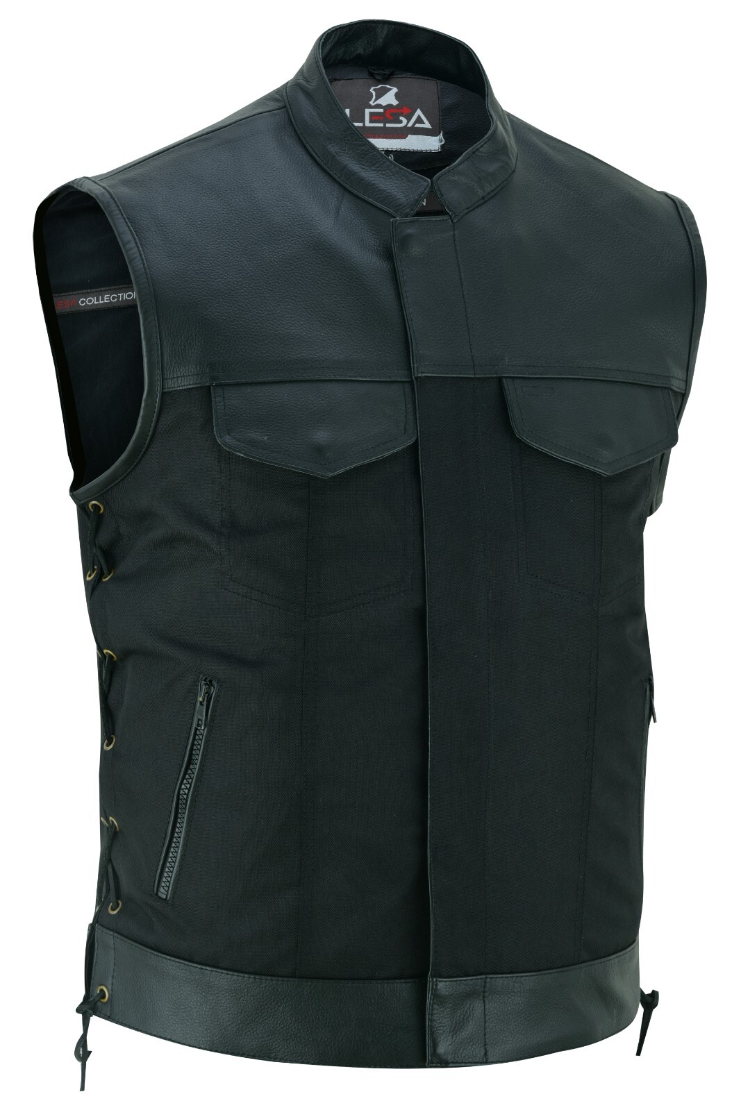 Men’s Black Textile and Leather Multi Closer Zipper and studs Side Lace up